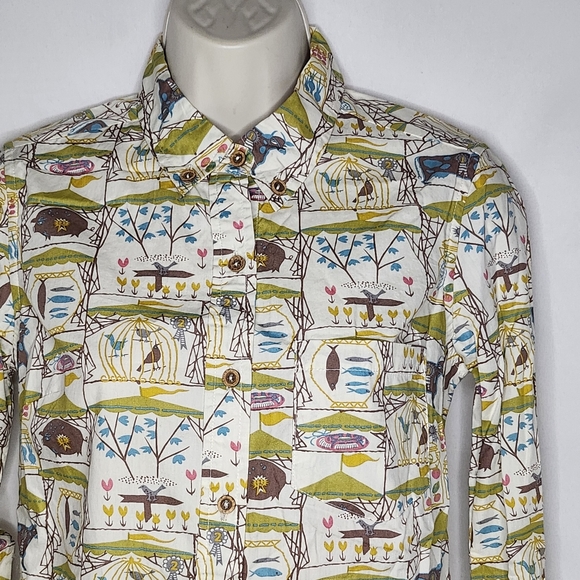 Anthropologie Odille Farm Fair Carnival Prize Animals Cottage Button Up Shirt 0 - Picture 2 of 5